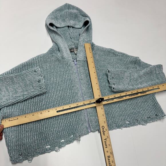 Urban Outfitters Jacket Womens Small Blue Rhode Distressed Hooded Cardigan Crop - Picture 9 of 12